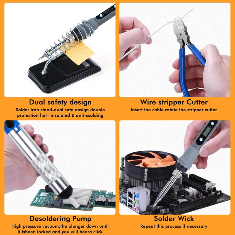 Soldering Iron Kit with Digital Multimeter, 80W LCD Adjustable Temperature