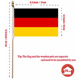 NJ & NJBW 20 Pack Small Mini Germany Flag on Wooden Stick - 5 x 8inch Miniature Portable Handheld Pole German Flags Decorations