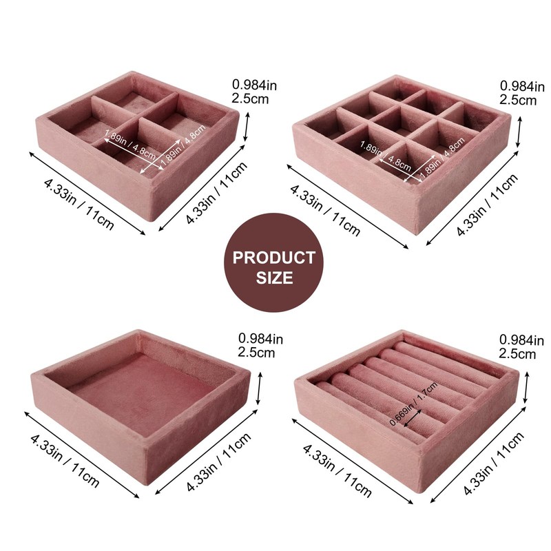 SCIKHEFT Velvet Small Jewelry Tray Organizer - 4PCS Stackable Display