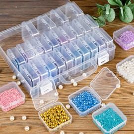 RONGLAIJIN 30 Grids Bead Storage Boxes, Portable Diamond Art Storage Boxes, Small Rectangular Storage Containers with Hinged Lids for Beads Seeds Jewelry Rhinestones Crafts Small Items (1 Pack)