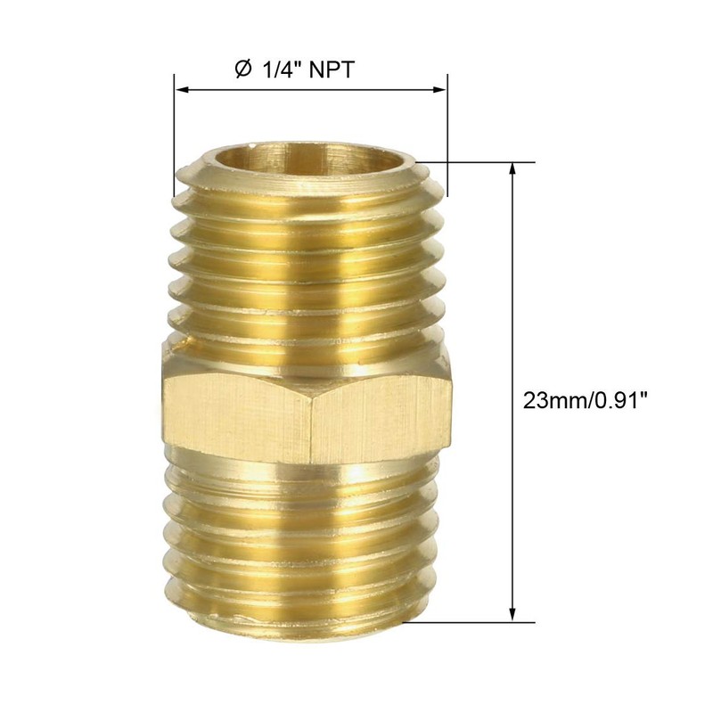 sourcing map Brass Pipe Fitting, Hex Nipple, 1/4" NPT x