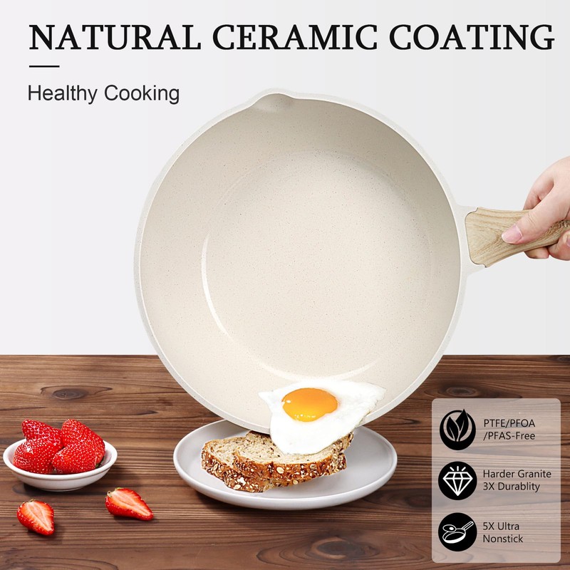 GiPP Ceramic Nonstick Deep Frying Pan Skillet, 12" Saute Pan