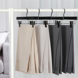 TOPIA HANGER Black Wooden Pants Hangers, Wood Skirt Hangers with Clips, Deluxe Jeans Hanger with 360° Swivel Anti-Rust Flat Hook, Smooth Finish Wood Hangers for Slacks Trousers 20 Pack, CT03B