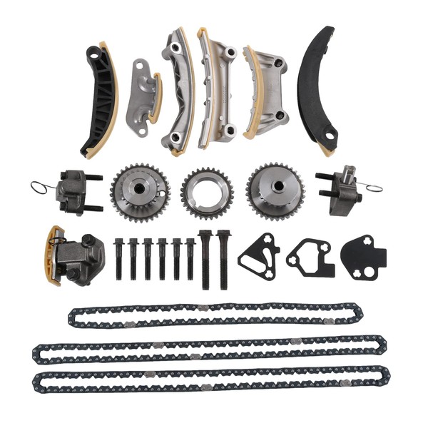 Engine Timing Chain Kit w/Chain Guide Tensioner Sprocket replacement for Buick Enclave Lacrosse Cadillac CTS SRX Chevy Equinox Malibu Traverse GMC Acadia Replace # 9-0753S,12633451, 12633452, 12600459