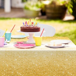 Lemicin - Paquete de 3 manteles desechables de plástico dorado para decoración de fiesta de cumpleaños para decoración de juegos de fiesta de gran cumpleaños, picnic al aire última intervensión, mesa