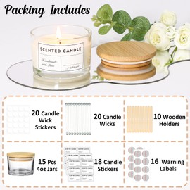 SUPMIND 4oz Clear Candle Jars (15 Pack) - Small Wide Mouth Glass Jars with Bamboo Lids, Ideal for Candle Making Business