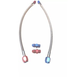 PROFLO PRODUCTS 4AN 24" NITROUS STAINLESS HOSE 4AN To 3AN RED And BLUE With 4an 1/8 Npt Fittings