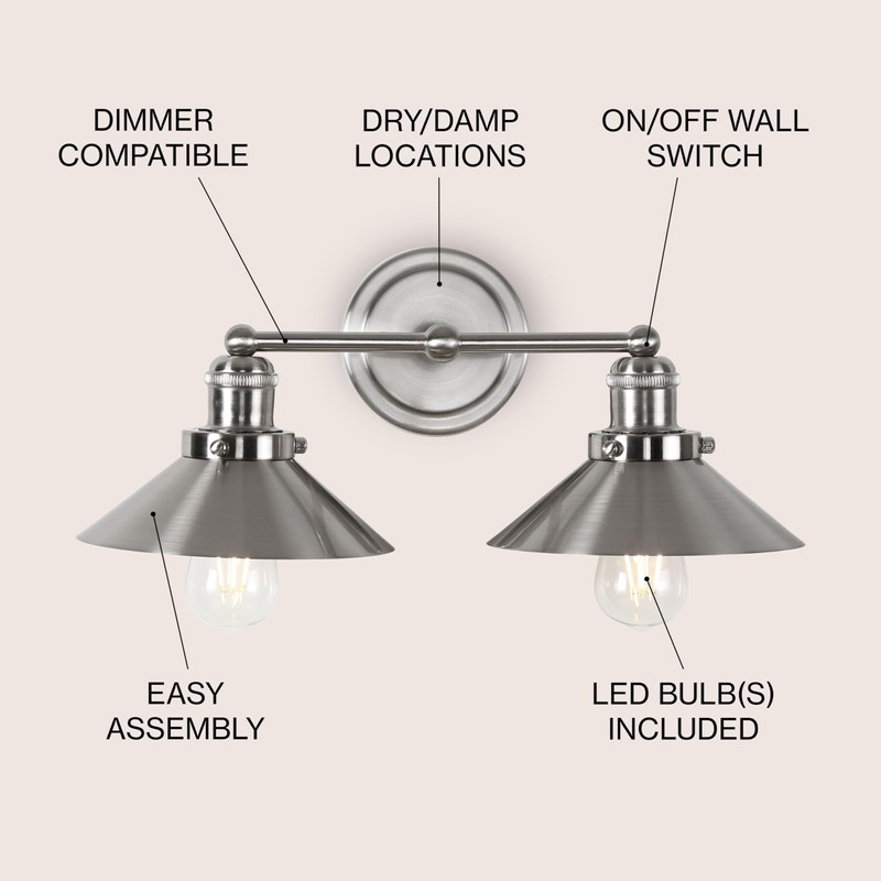 JONATHAN Y JYL7427B July 17.5" 2-Light Metal Shade Farmhouse Sconce