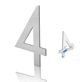 3 Inch Modern House Numbers, Brushed silver Mailbox Number,Stainless Steel Material,Self-Adhesive Number Door Numbers for Apartments Office (4)