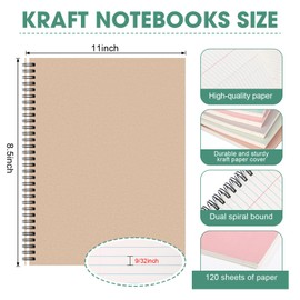 Glenmal 6 Pcs Spiral Notebook for Work A4 8.5 x 11'' College Ruled Spiral Journal Notebook Kraft Cover Ruled Paper, 120 Sheets 240 Pages for Office Study Supplies(Bohemian Colors)