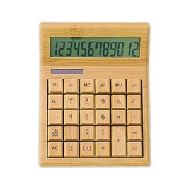 Omio Natural Bamboo Solar Multifunctional Wood Calculator - 12-Digit Large Display Desk Calculator with 29 Big Buttons for Home, Office, School, Store