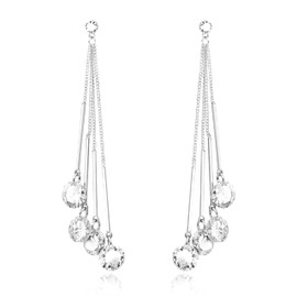 KristLand Elegant Tassel Earrings 925 Silver Ear Pin Gold Plated Drop Earrings with Sparkly Cubic Zirconia Stone Party Birthday Wedding Gifts for Women Ladies Girls