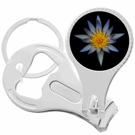 Blue Flower on Black Nail Clippers Plus Bottle Opener Keychain