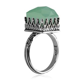 HAIXIAN Fashionable Beautiful and Generous Dongling Jade Emerald-green Cocktail Party Statement S925 Sterling Silver Princess Square Gemstone Ring for Women (dongling_A, 7)