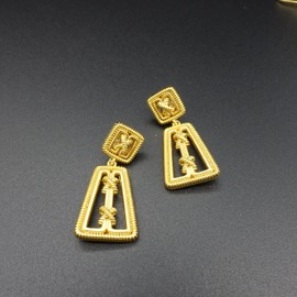 Vintage Chunky Gold Dangle Earring Rectangular Weave Middle Ancient Style Jewelry Ubahatimi
