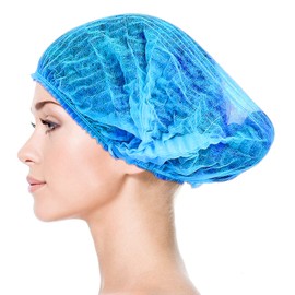 Disposable Bouffant Caps 100 Pcs,21inches Hair Net， Elastic Dust Cap for Food Service, Kitchen Head Cover (Blue)
