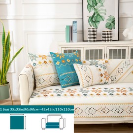 Rosygulls Boho Chenille Couch Covers,Geometric Couch Covers for Sofa,Chenille Couch Cover Non Slip,Sectional l Shaped Sofa Furniture Protector Cover for Home Decor,Off-White_1 Seat 35x35in/90x90cm
