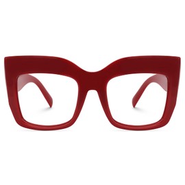 Zeelool Vintage Oversized Thick Cat Eye Glasses for Women with Non-prescription Clear Lens FP0668, Fp0668-09 Red, Large