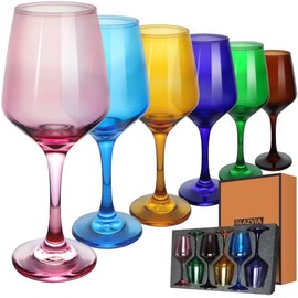GLAZVIA Colored Wine Glasses Set of 6-12oz Colorful Long Stem Wine Glass Cups, Multi Color Pretty Crystal Glassware, Hand Blown Goblets Drinkware, Unique Drinking Stemware Holiday Gift Set for Women
