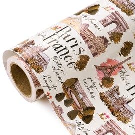 WRAPAHOLIC Paris Wrapping Paper Roll - Mini Roll - 17 Inch x 33 Feet - Paris France City Design, Perfect for Birthday, Party, Holiday