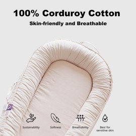 CooCooBaby Infant Lounger, Baby Nest Cover for Baby Girls & Boys, Newborn Essentials for Baby 0-12 Months, 100% Cotton Breathable (CreamyWhite_Corduroy)