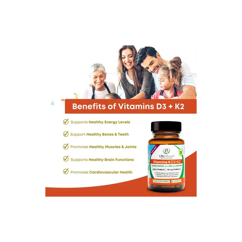 Life Infused Vitamina D3 K2 Con Zinc Y Enzimas 90
