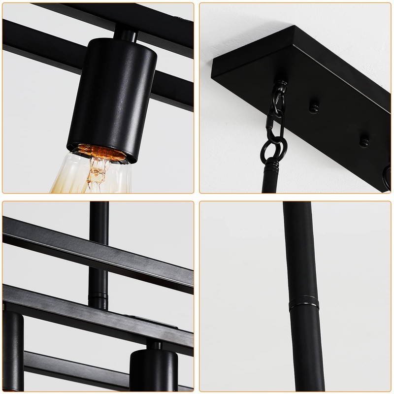 XISLTHOTSL Black Kitchen Island Lighting, 6-Light Farmhouse Chandeliers, Modern Industrial