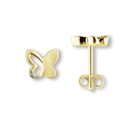 Butterfly Stud Earrings Girls Gold (925 Silver Gold-Plated) Children's Earrings Yellow Gold Butterfly Ear Stud with Zirconia Stones Children's Jewellery Girls Jewellery Birthday Gift, Yellow Gold,
