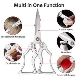 Japanese Kitchen Scissors All Purpose Heavy Duty for Dishwasher Safe, for Crab Chicken Seafood Vegetable Meat Food Cutting, Bat Scissors