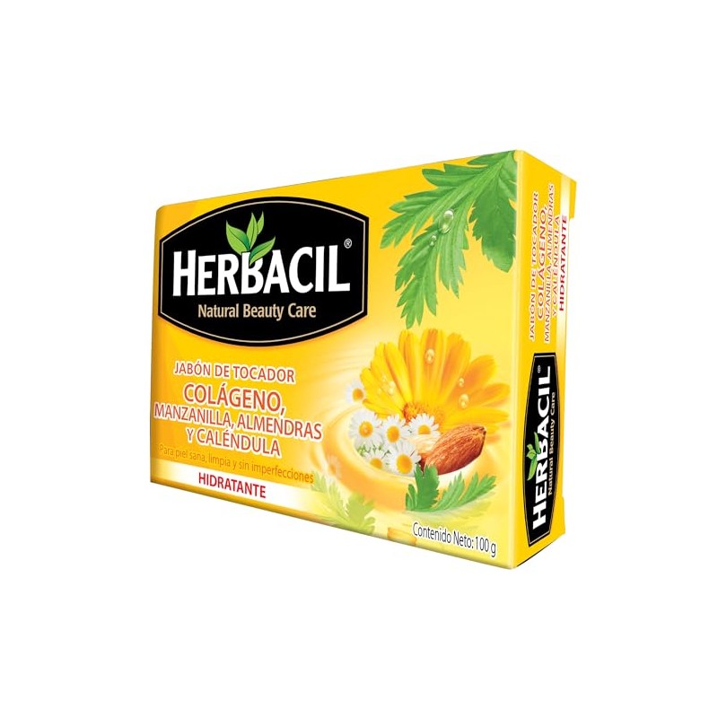 Herbacil Jabón De Colágeno Manzanilla Almendras y Calendula Blanco, Pack