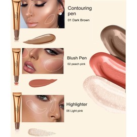 KARLOR Liquid Contouring Stick Highlighter, Facial Highlighter Bronze Blush Stick with Cushion Applicator Attached, Shimmer Long Lasting Silky Cream Face Highlighter Bronze Makeup Stick