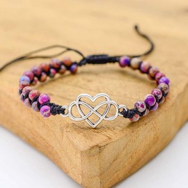 Granddaughter Bracelet, To My Granddaughter Infinity Forever Love Heart Bracelet Natural Emperor Stone Double Layer Purple Beaded Woven Wrap Bracelets Adjustable Mind Peace Gift Jewelry, Adjustable,