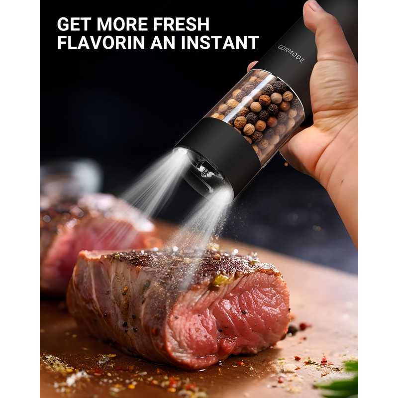 Stainless Steel Rechargeable Electric Salt and Pepper Grinder Set, USB