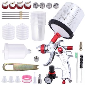 Zeinlenx HVLP Spray Gun with 10Pcs 600ML Disposable Paint Cups, Automotive Gravity Feed Spray Gun Kit with 4 Nozzles,1.4/1.7/2.0/2.5mm, Sprayer Gun with Air Compressor for Auto Paint, Furniture(Red)