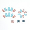 24pcs Square False Nails Short, Blue Stick on Nails Glitter