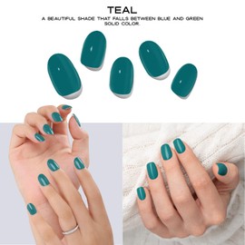 Adora Couture Semi Cured Gel Nail Strips with 20 Pieces, Salon Quality Nail Wraps for Women, Green Teal Glossy UV Gel Nail Stickers| UV Light Required, Teal