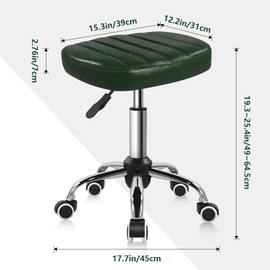 BFTOU Minimalist Square Swivel Stool with Wheel for Work SPA Shop Massage Height-Adjustable and Cost-Effective Rolling Stool Chair (Green)