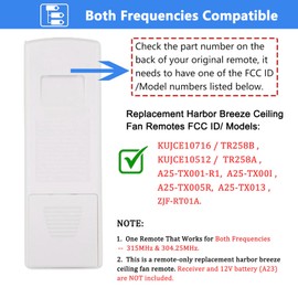 Replacement Remote for Harbor Breeze Ceiling Fan Remote Control, Compatible with KUJCE10716/TR258B, KUJCE10512/ TR258A, A25-TX001-R1, A25-TX00I, A25-TX005R, A25-TX013, ZJF-RT01A (Remote Only)