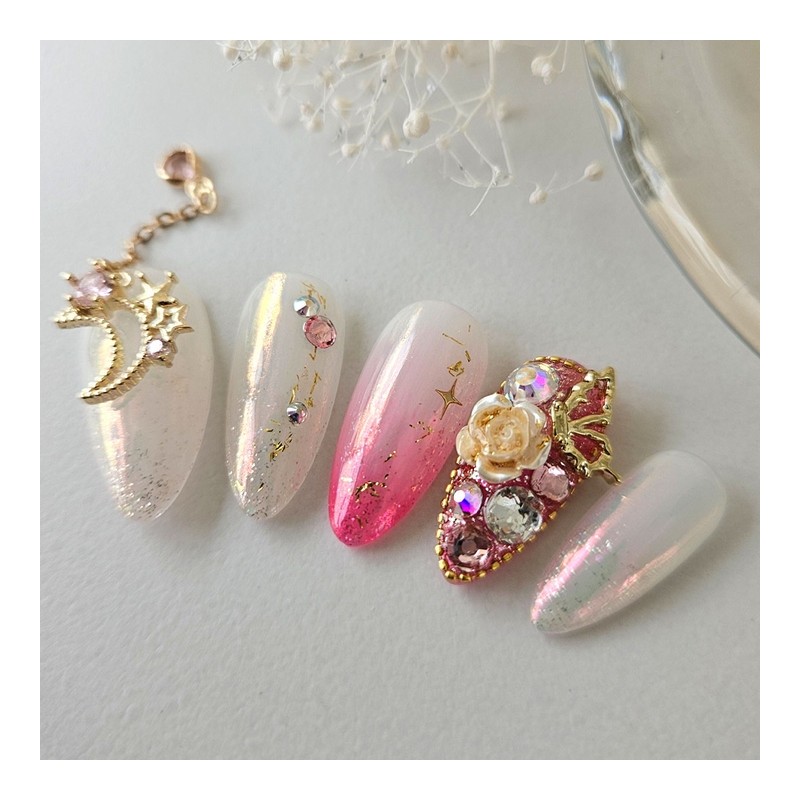 Light Rose Moon Handmade Nail Tips - Ballerina M /