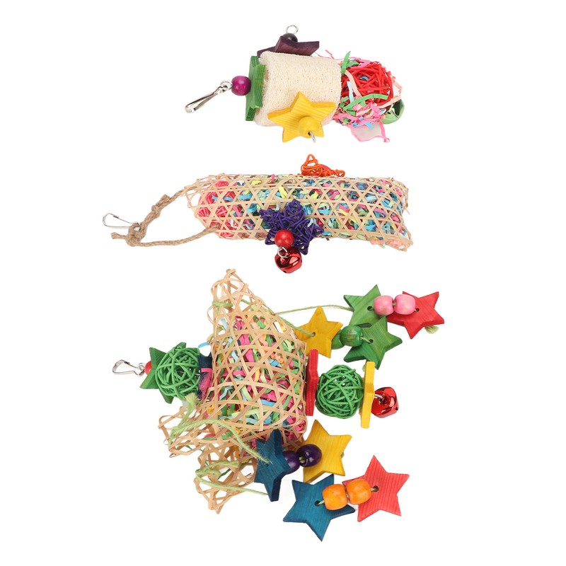 3pcs Parrot Shredding Chew Toy Bamboo Net Rattan Loofah Bird
