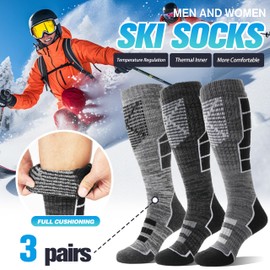 Anlisim Merino Wool Ski Thermal Unisex Socks for Men Women Winter Warm Thick Knee High Long Skiing Snowboarding Socks 3 Pairs Gift Stocking Stuffers(Orange/Navy/Black,Large)