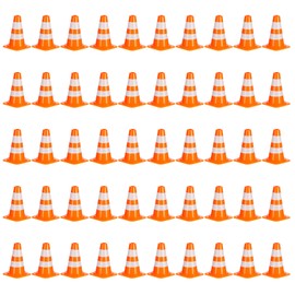 MBAIYO 50Pcs Mini Traffic Cones,Plastic Miniature Traffic Cones Vehicles Scene Road Block Pyramid Small Transportation Pylons for Street Signs Training Multi-Purpose Construction Theme Party