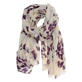 UK Seller!!! New Butterfly Print Ladies Celebrity Style Long Scarves Maxi Scarf, Stole, Wrap, Sarong, shawls. (Cream/Plum)
