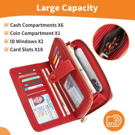 DELIRSTYIN Wristlet Wallets for Women RFID Blocking, Large Capacity Long Wallet Women Leather Credit Card Holder
