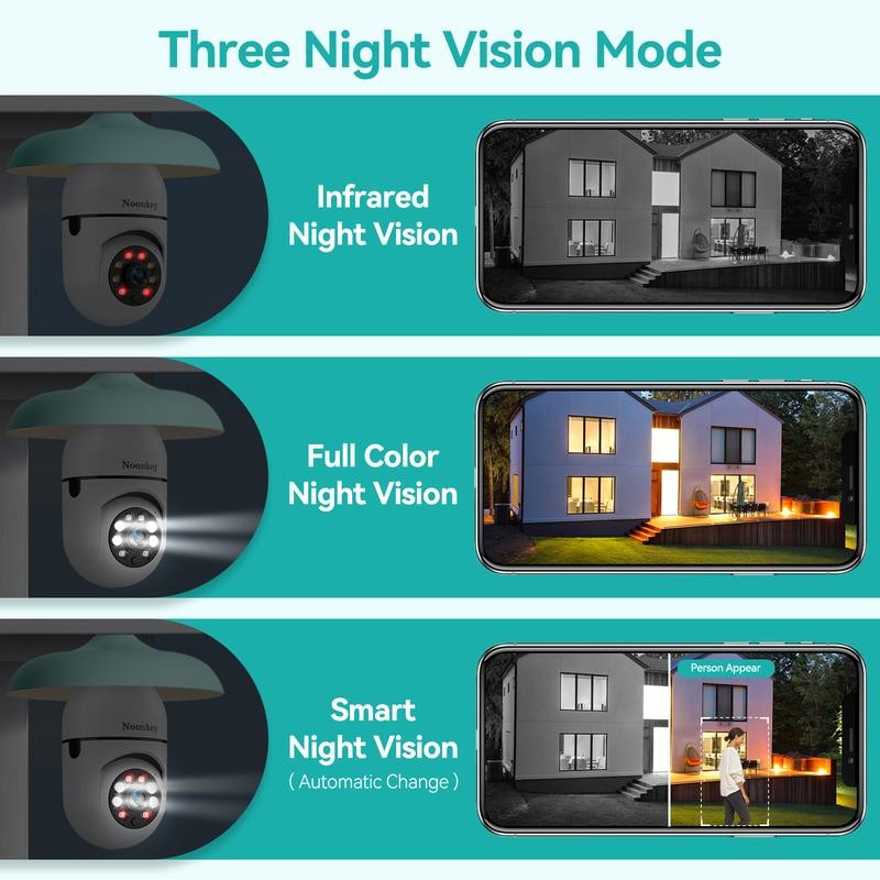 Noonkey 2K/3MP Light Bulb Security Camera, Wireless Indoor/Outdoor, 2.4/5GHz, Full-Color