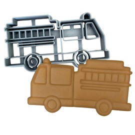 Moose Goods Firefighter Fire truck Cookie Cutters 3.5" inches for Baking - Cookie Cutters with Stamp - Fire Truck Cookie Cutter - Silver