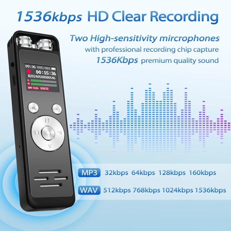 Bramded 64GB Digital Voice Recorder with Playback,Voice Activated Recorder with