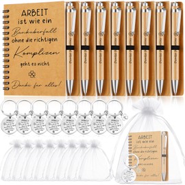 Sinmoe 8 Sets Gift for Colleagues Employees Motivational Spiral Notepad Thank You for Everything Wooden Ballpoint Pen Work Is Like A Bank Robbery Keyring for Job Change Christmas