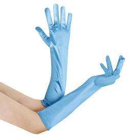 Lystaii Long Opera Party 20s Satin Gloves Stretchy Elbow Length Wedding 15 Inch Classic (Light Blue)