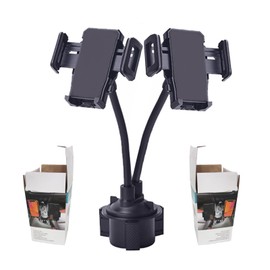 Cup Car Phone Holder, Double Car Cup Phone Holder, Universal Adjustable and Scalable Car Cup Holder Phone Mount Compatible with Phone Width 1.7"-3.7" (Black)